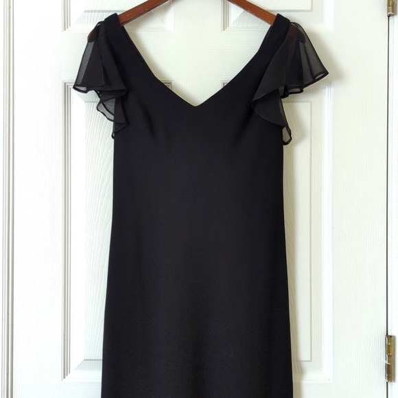 S.L. Fashions 90's Vintage Flutter Sleeve V-neck Midi Sheath Dress Black 10 - Picture 2 of 12